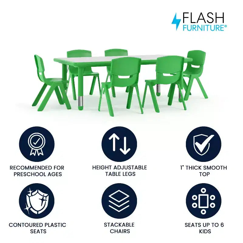 Ensemble Table d'activités rectangulaire en plastique réglable en hauteur Flash Furniture 23,625W x 47,25L avec 6 chaises