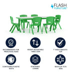 Ensemble Table d'activités rectangulaire en plastique réglable en hauteur Flash Furniture 23,625W x 47,25L avec 6 chaises