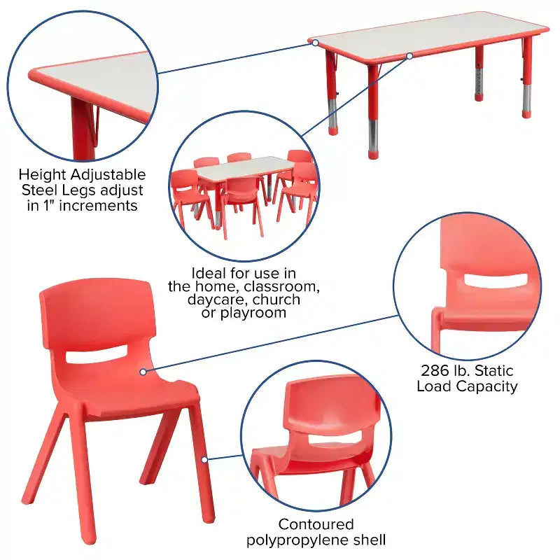 Ensemble Table d'activités rectangulaire en plastique réglable en hauteur Flash Furniture 23,625W x 47,25L avec 6 chaises