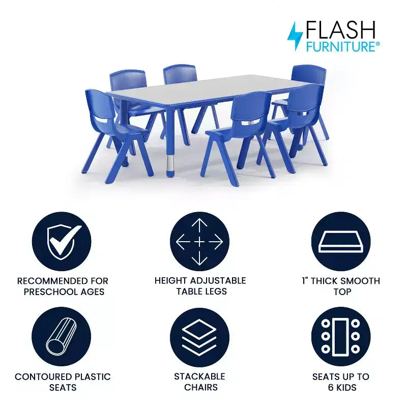 Ensemble Table d'activités rectangulaire en plastique réglable en hauteur Flash Furniture 23,625W x 47,25L avec 6 chaises