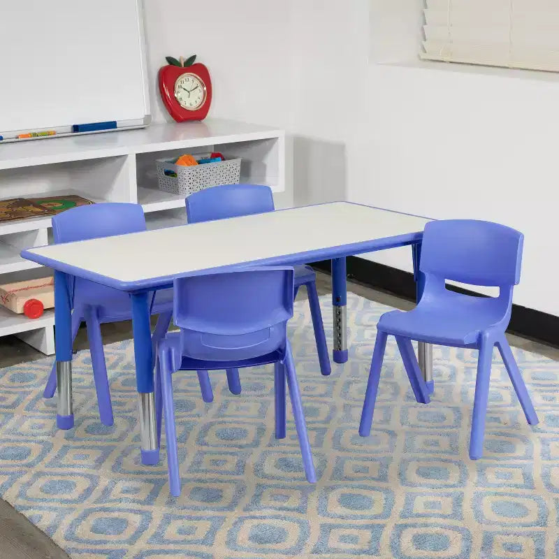 Ensemble table d'activités rectangulaire en plastique réglable en hauteur Flash Furniture 23,625W x 47,25L avec 4 chaises
