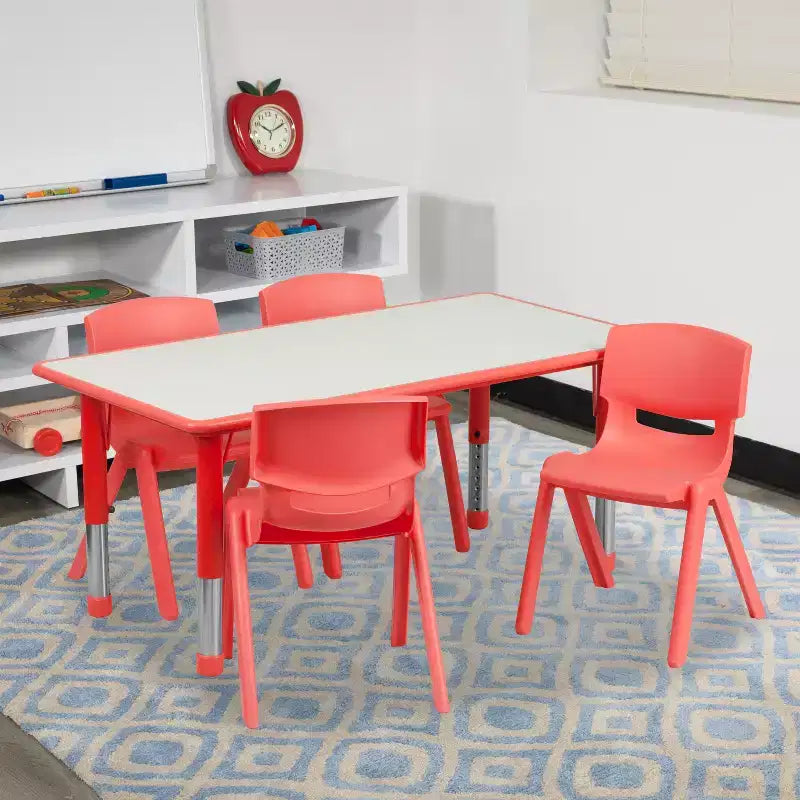 Ensemble table d'activités rectangulaire en plastique réglable en hauteur Flash Furniture 23,625W x 47,25L avec 4 chaises