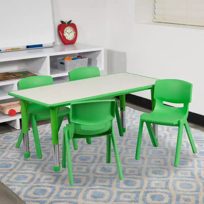 Ensemble table d'activités rectangulaire en plastique réglable en hauteur Flash Furniture 23,625W x 47,25L avec 4 chaises