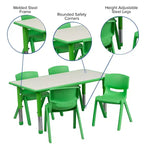 Ensemble table d'activités rectangulaire en plastique réglable en hauteur Flash Furniture 23,625W x 47,25L avec 4 chaises
