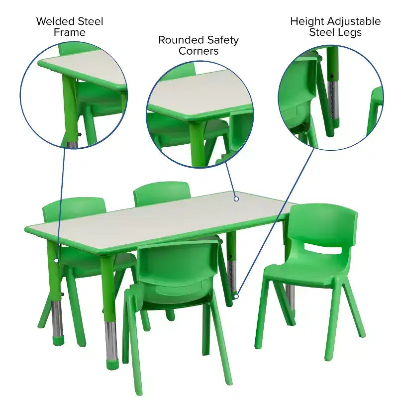Ensemble table d'activités rectangulaire en plastique réglable en hauteur Flash Furniture 23,625W x 47,25L avec 4 chaises