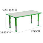 Ensemble table d'activités rectangulaire en plastique réglable en hauteur Flash Furniture 23,625W x 47,25L avec 4 chaises