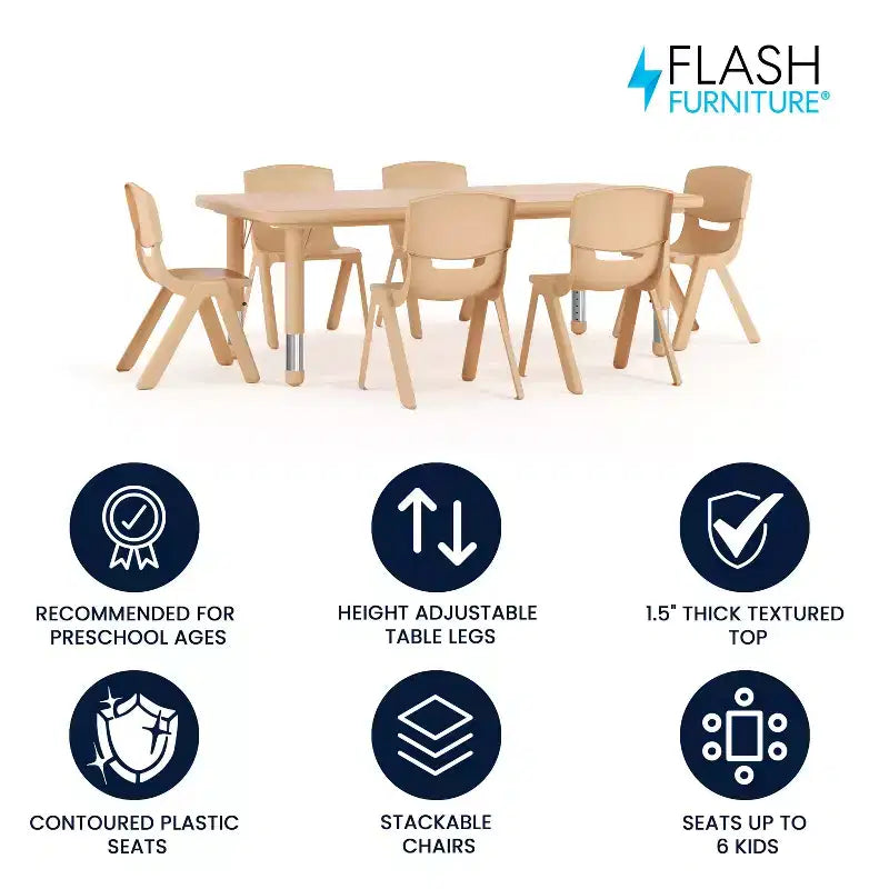Ensemble de table d'activités rectangulaire en plastique Flash Furniture 24W x 48L réglable en hauteur avec 6 chaises