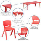 Ensemble de table d'activités rectangulaire en plastique Flash Furniture 24W x 48L réglable en hauteur avec 6 chaises