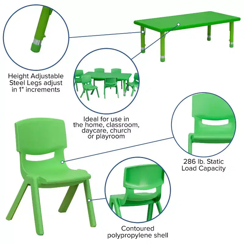 Ensemble de table d'activités rectangulaire en plastique Flash Furniture 24W x 48L réglable en hauteur avec 6 chaises