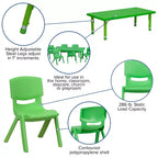 Ensemble de table d'activités rectangulaire en plastique Flash Furniture 24W x 48L réglable en hauteur avec 6 chaises