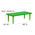 Ensemble de table d'activités rectangulaire en plastique Flash Furniture 24W x 48L réglable en hauteur avec 6 chaises