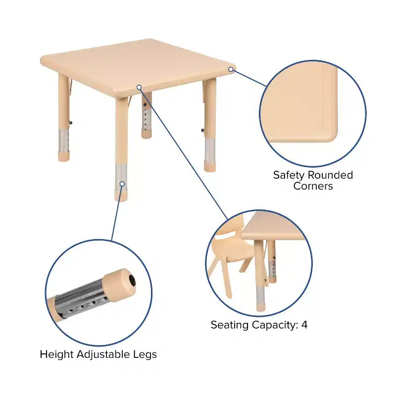 Flash Furniture Ensemble de 2 chaises avec table d'activité carrée en plastique de 24 po à hauteur réglable