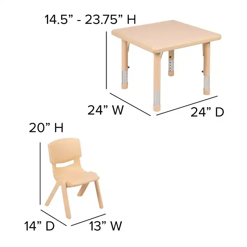 Flash Furniture Ensemble de 2 chaises avec table d'activité carrée en plastique de 24 po à hauteur réglable