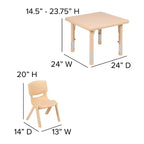 Flash Furniture Ensemble de 2 chaises avec table d'activité carrée en plastique de 24 po à hauteur réglable