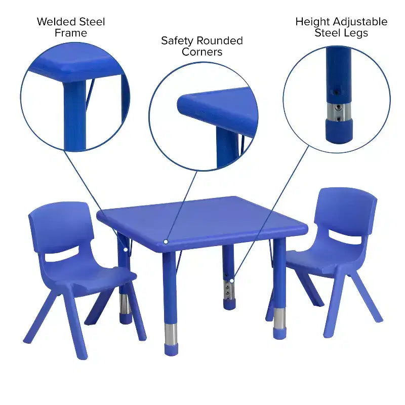 Flash Furniture Ensemble de 2 chaises avec table d'activité carrée en plastique de 24 po à hauteur réglable