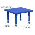 Flash Furniture Ensemble de 2 chaises avec table d'activité carrée en plastique de 24 po à hauteur réglable