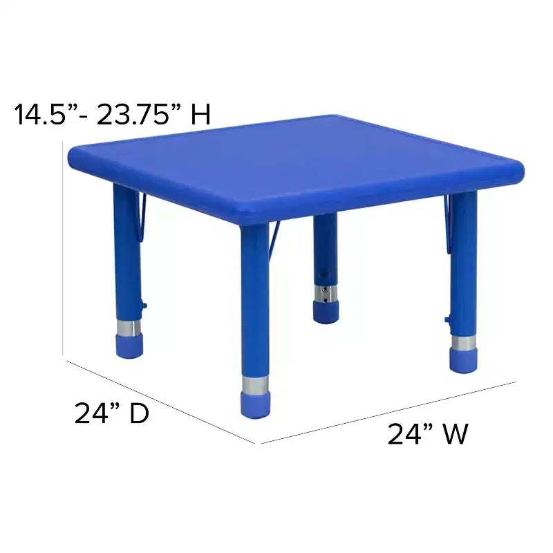 Flash Furniture Ensemble de 2 chaises avec table d'activité carrée en plastique de 24 po à hauteur réglable