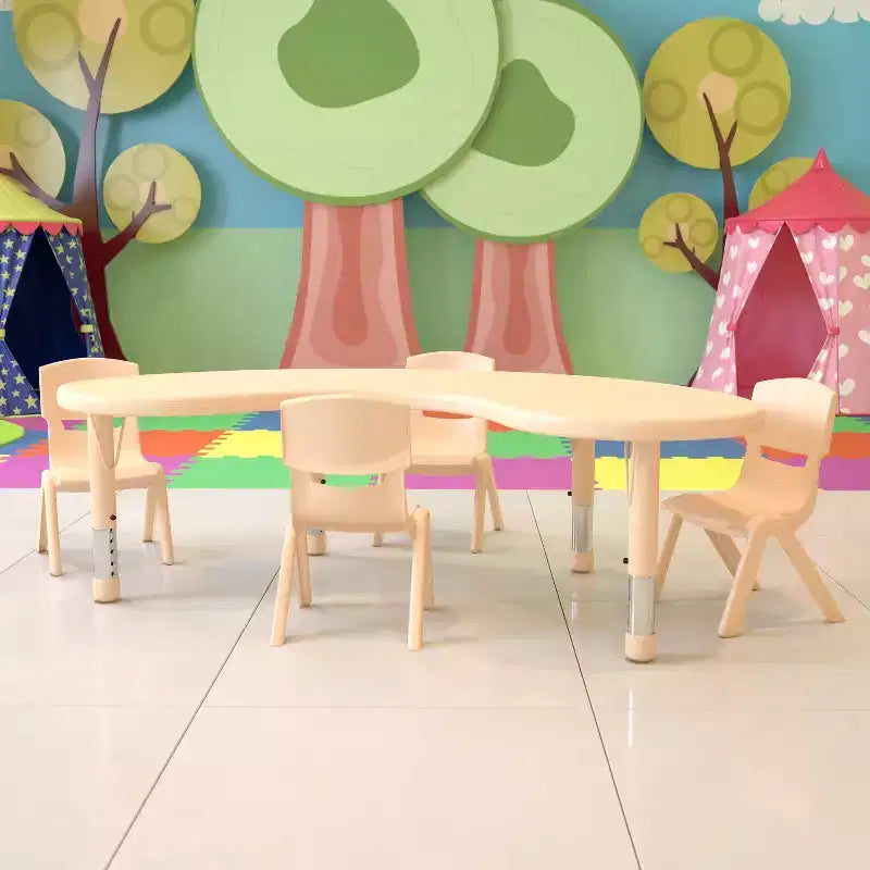 Flash Furniture Ensemble table d'activités demi-lune en plastique réglable en hauteur 35W x 65L avec 4 chaises