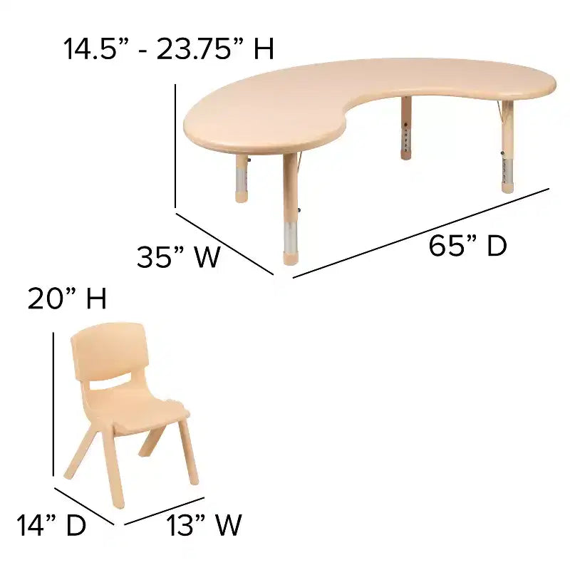 Flash Furniture Ensemble table d'activités demi-lune en plastique réglable en hauteur 35W x 65L avec 4 chaises
