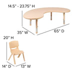 Flash Furniture Ensemble table d'activités demi-lune en plastique réglable en hauteur 35W x 65L avec 4 chaises