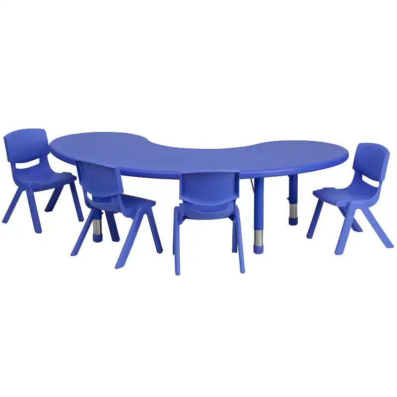 Flash Furniture Ensemble table d'activités demi-lune en plastique réglable en hauteur 35W x 65L avec 4 chaises