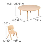 Flash Furniture Ensemble Table d'activités ronde en plastique de 45 po, réglable en hauteur, avec 2 chaises