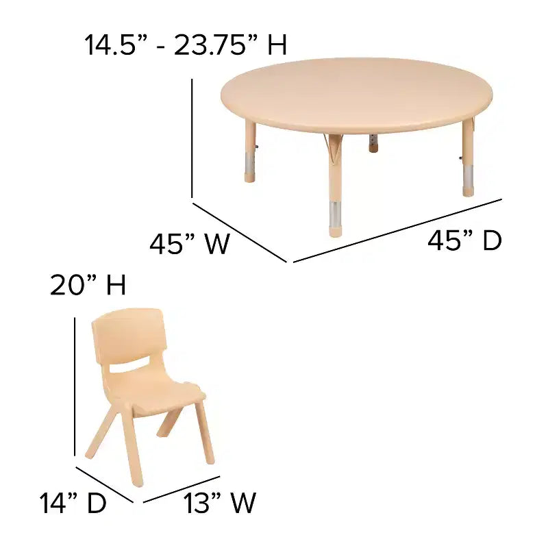 Flash Furniture Ensemble Table d'activités ronde en plastique de 45 po, réglable en hauteur, avec 2 chaises
