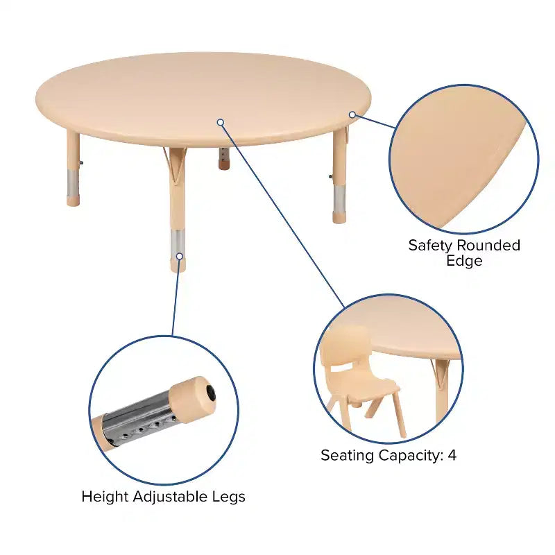 Flash Furniture Ensemble Table d'activités ronde en plastique de 45 po, réglable en hauteur, avec 2 chaises