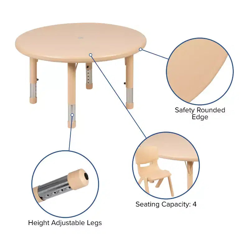 Ensemble de table d'activités ronde en plastique de 33 po réglable en hauteur Flash Furniture avec 4 chaises