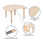 Emma et Oliver Ensemble de table et 4 chaises réglables en plastique naturel en forme de croissant de lune pour enfants, 25.125 l x 35.5 L po