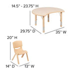 Emma et Oliver Ensemble de table et 4 chaises réglables en plastique naturel en forme de croissant de lune pour enfants, 25.125 l x 35.5 L po