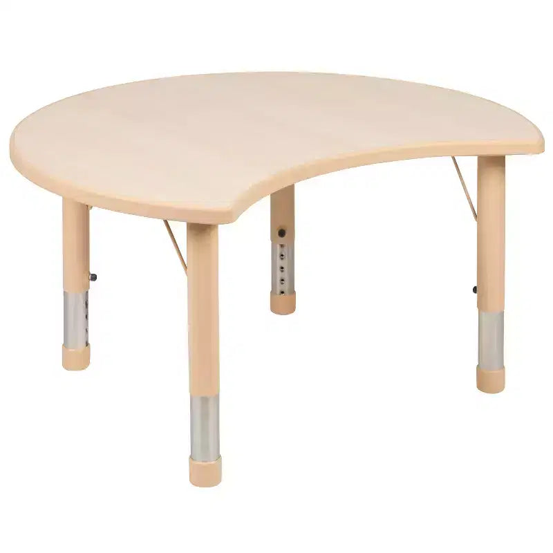 Emma et Oliver Ensemble de table et 4 chaises réglables en plastique naturel en forme de croissant de lune pour enfants, 25.125 l x 35.5 L po