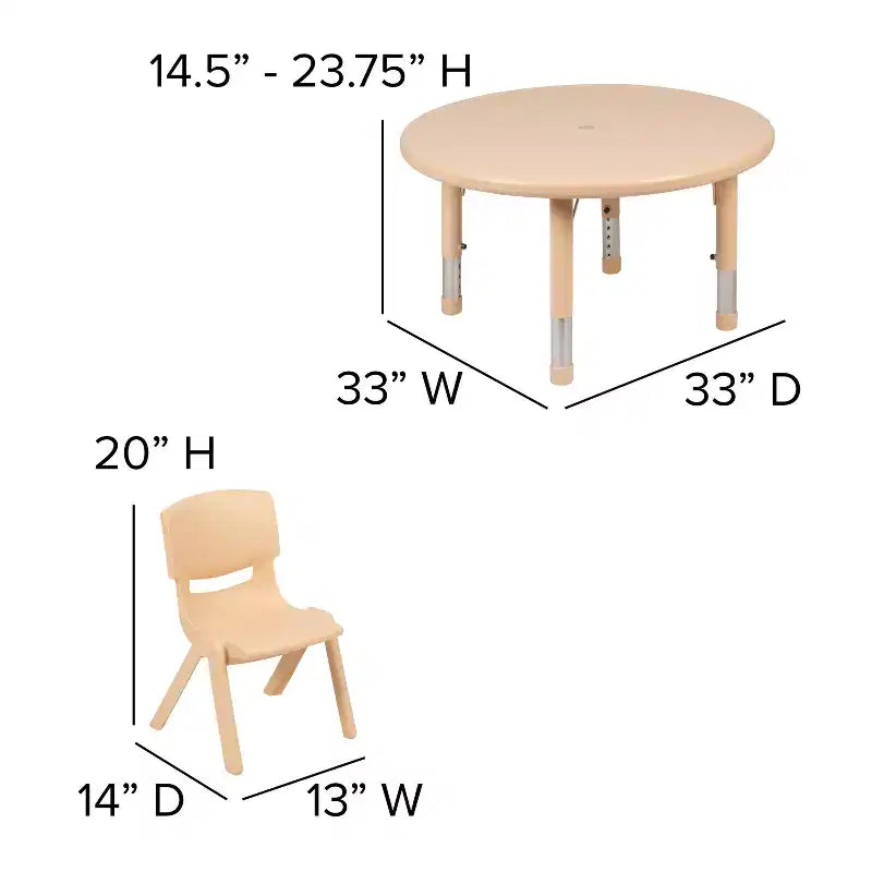 Ensemble Table d'activités Ronde Ajustable en Hauteur Emma et Oliver de 33 po avec 2 Chaises