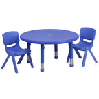 Emma and Oliver 33 Round Plastic Height Adjustable Activity Table Set with 2 Chairs
