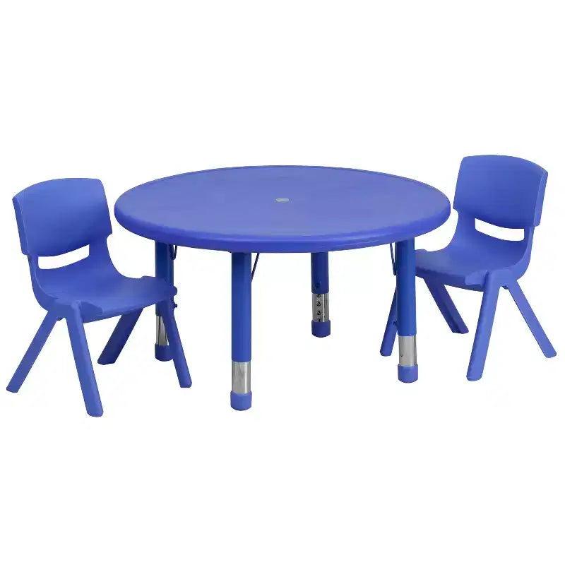 Emma and Oliver 33 Round Plastic Height Adjustable Activity Table Set with 2 Chairs