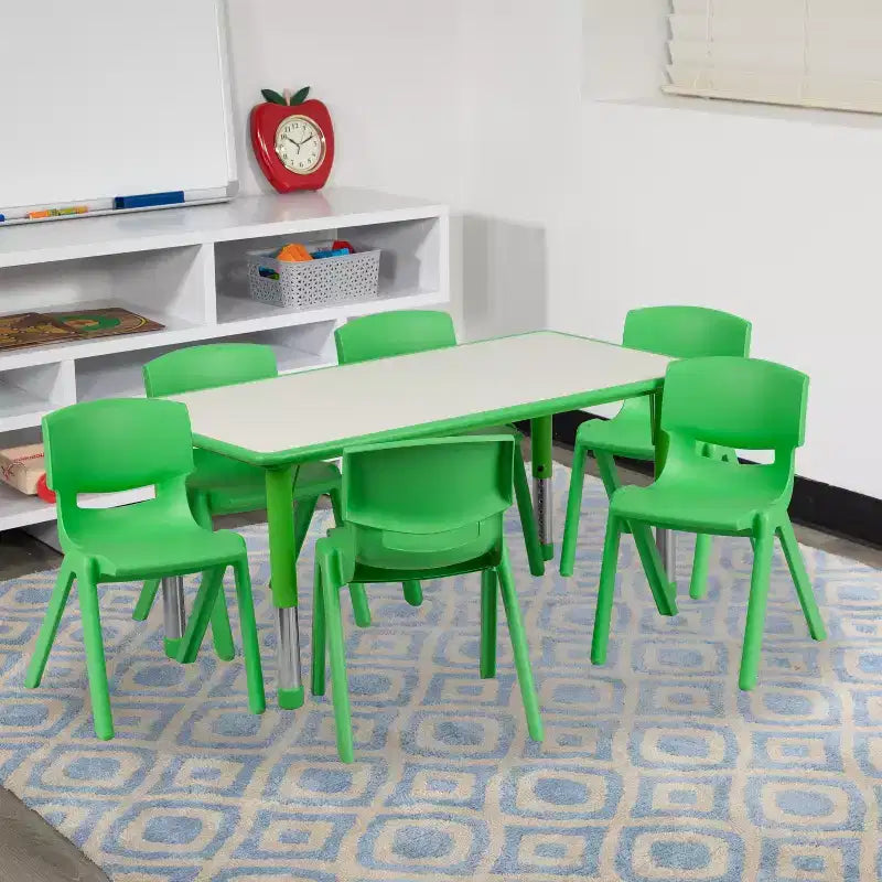 Emma et Oliver, ensemble table d'activités rectangulaire en plastique réglable en hauteur (60 cm x 120 cm) avec 6 chaises
