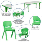 Emma et Oliver, ensemble table d'activités rectangulaire en plastique réglable en hauteur (60 cm x 120 cm) avec 6 chaises