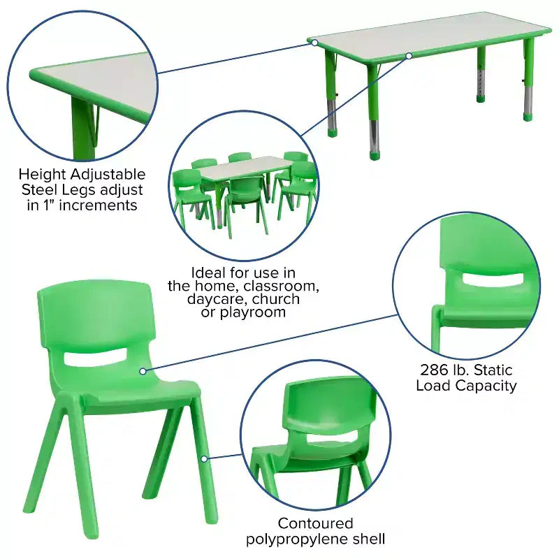 Emma et Oliver, ensemble table d'activités rectangulaire en plastique réglable en hauteur (60 cm x 120 cm) avec 6 chaises