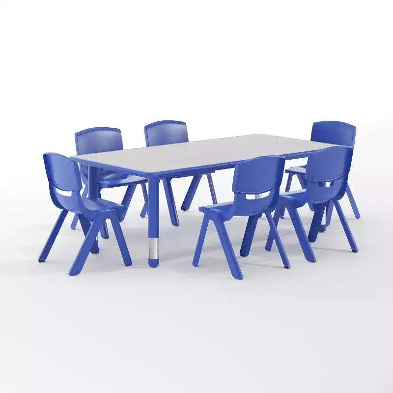 Emma et Oliver, ensemble table d'activités rectangulaire en plastique réglable en hauteur (60 cm x 120 cm) avec 6 chaises