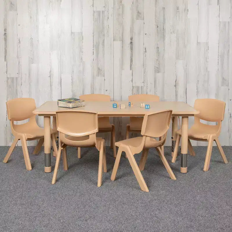 Emma et Oliver, ensemble table d'activités rectangulaire en plastique réglable en hauteur (60 cm x 120 cm) avec 6 chaises
