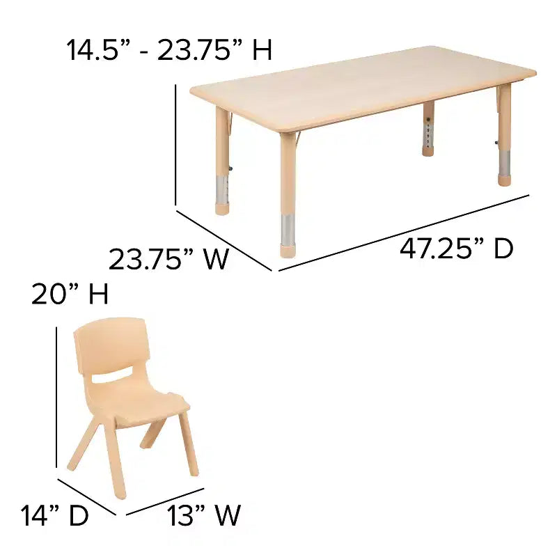 Emma et Oliver, ensemble table d'activités rectangulaire en plastique réglable en hauteur (60 cm x 120 cm) avec 6 chaises