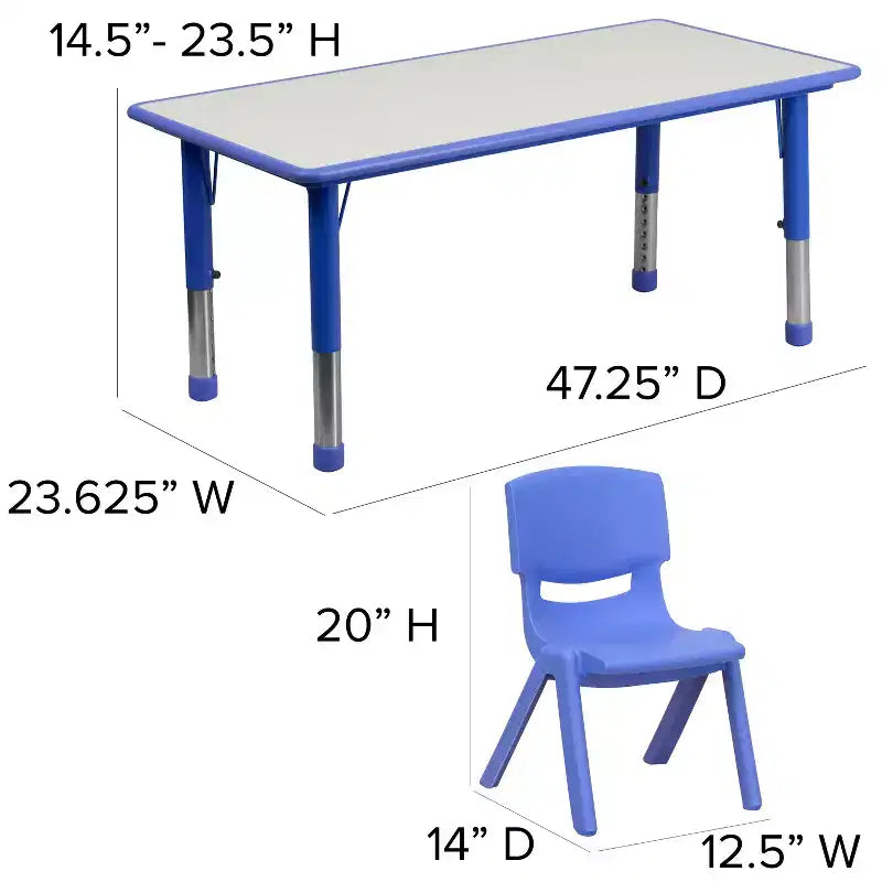 Emma et Oliver, ensemble table d'activités rectangulaire en plastique réglable en hauteur (60 cm x 120 cm) avec 6 chaises