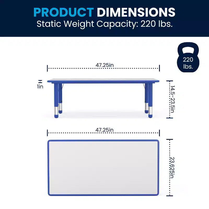 Emma et Oliver, ensemble table d'activités rectangulaire en plastique réglable en hauteur (60 cm x 120 cm) avec 6 chaises