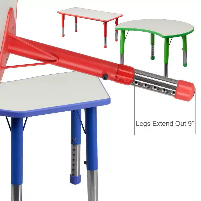 Emma et Oliver, ensemble table d'activités rectangulaire en plastique réglable en hauteur (60 cm x 120 cm) avec 6 chaises