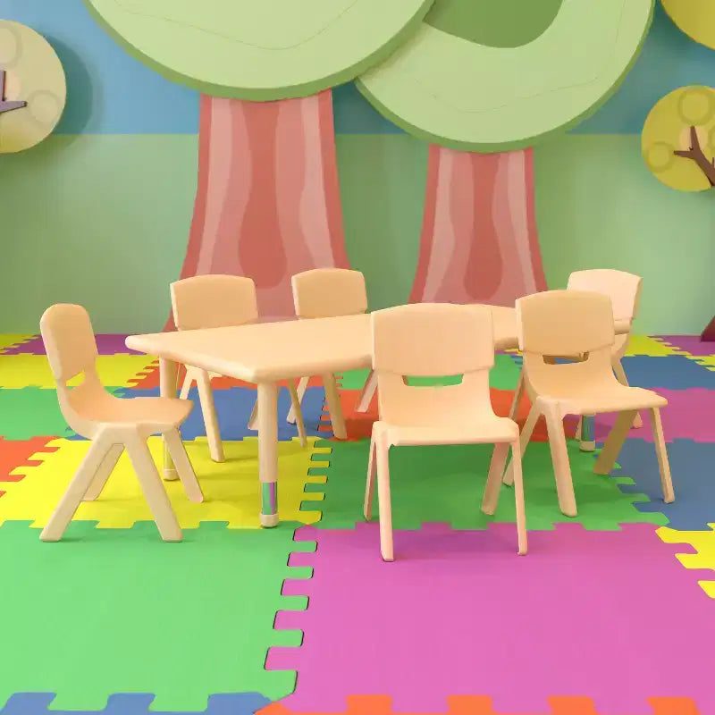 Ensemble de table d'activités rectangulaire en plastique réglable en hauteur Emma et Oliver 24W x 48L avec 6 chaises