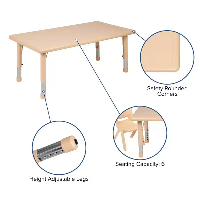 Ensemble de table d'activités rectangulaire en plastique réglable en hauteur Emma et Oliver 24W x 48L avec 6 chaises