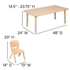 Ensemble de table d'activités rectangulaire en plastique réglable en hauteur Emma et Oliver 24W x 48L avec 6 chaises