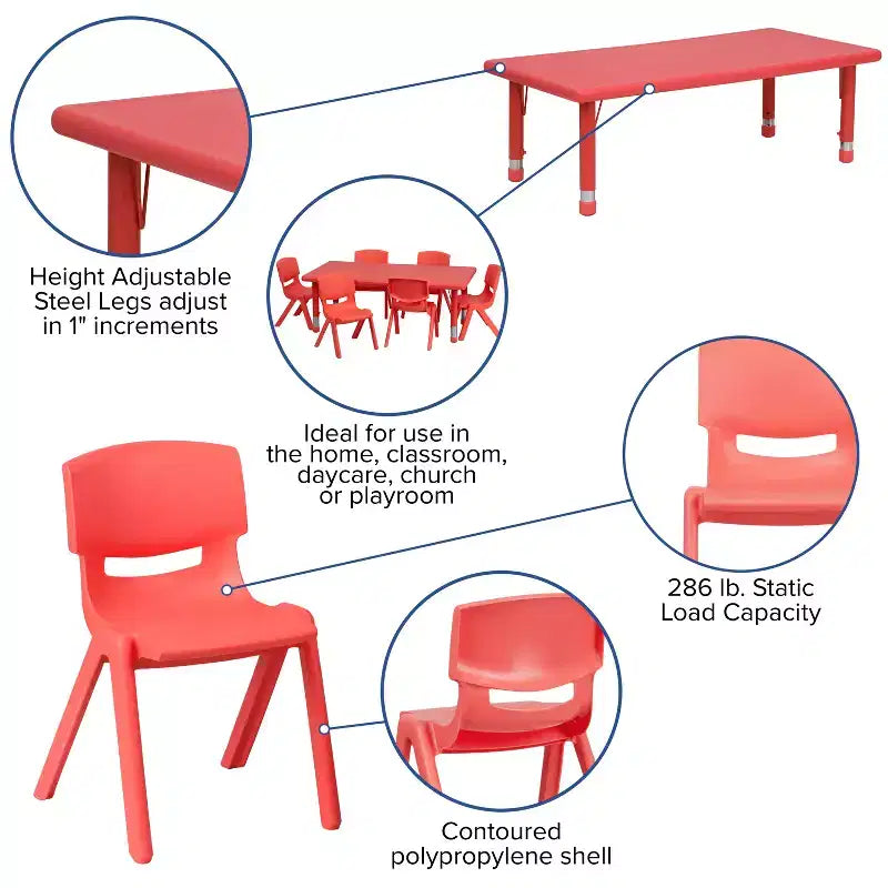 Ensemble de table d'activités rectangulaire en plastique réglable en hauteur Emma et Oliver 24W x 48L avec 6 chaises