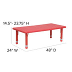 Ensemble de table d'activités rectangulaire en plastique réglable en hauteur Emma et Oliver 24W x 48L avec 6 chaises