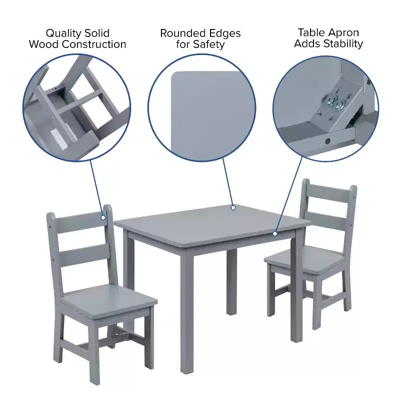 Emma and Oliver – Ensemble table et 2 chaises en bois massif pour salle de jeux ou cuisine